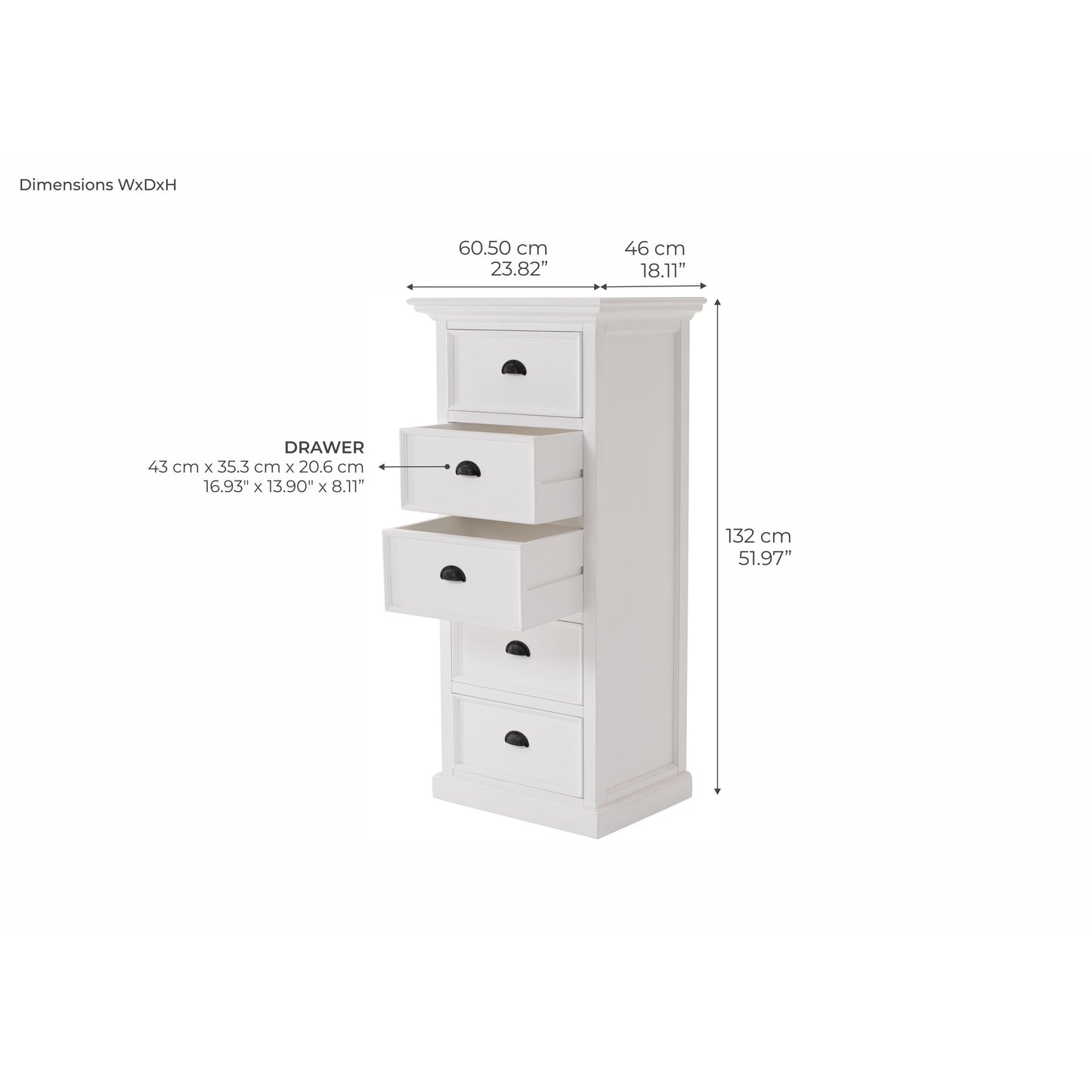 NovaSolo Halifax Grand 24" Classic White Mahogany Mini Storage Unit With 5 Drawers