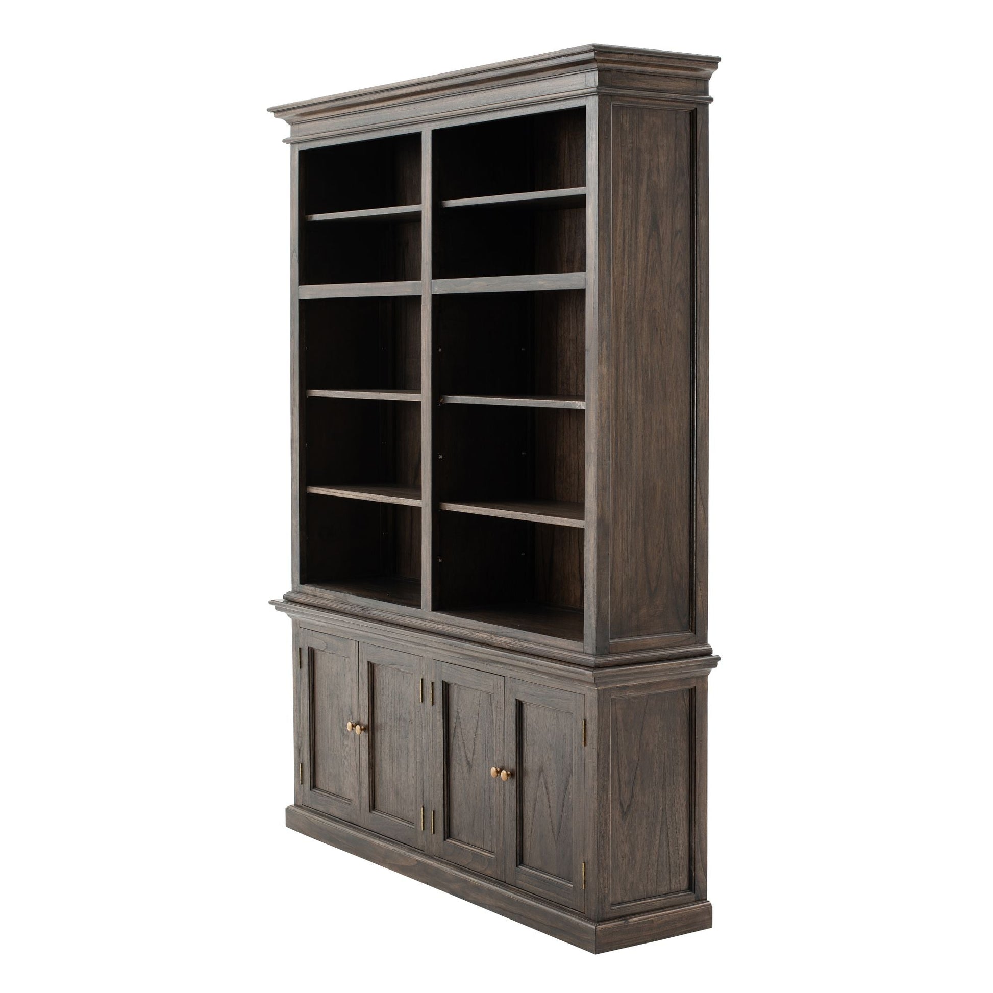 NovaSolo Halifax Mindi 35" Black Mindi Wood Double-Bay Hutch Cabinet With 4 Doors & 10 Shelves