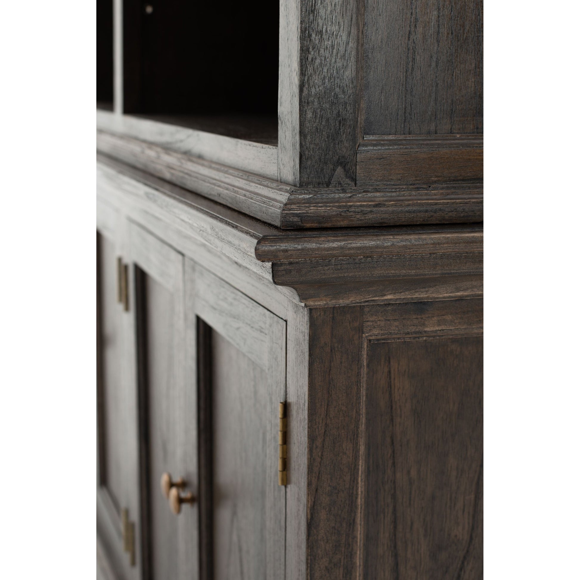 NovaSolo Halifax Mindi 35" Black Mindi Wood Double-Bay Hutch Cabinet With 4 Doors & 10 Shelves