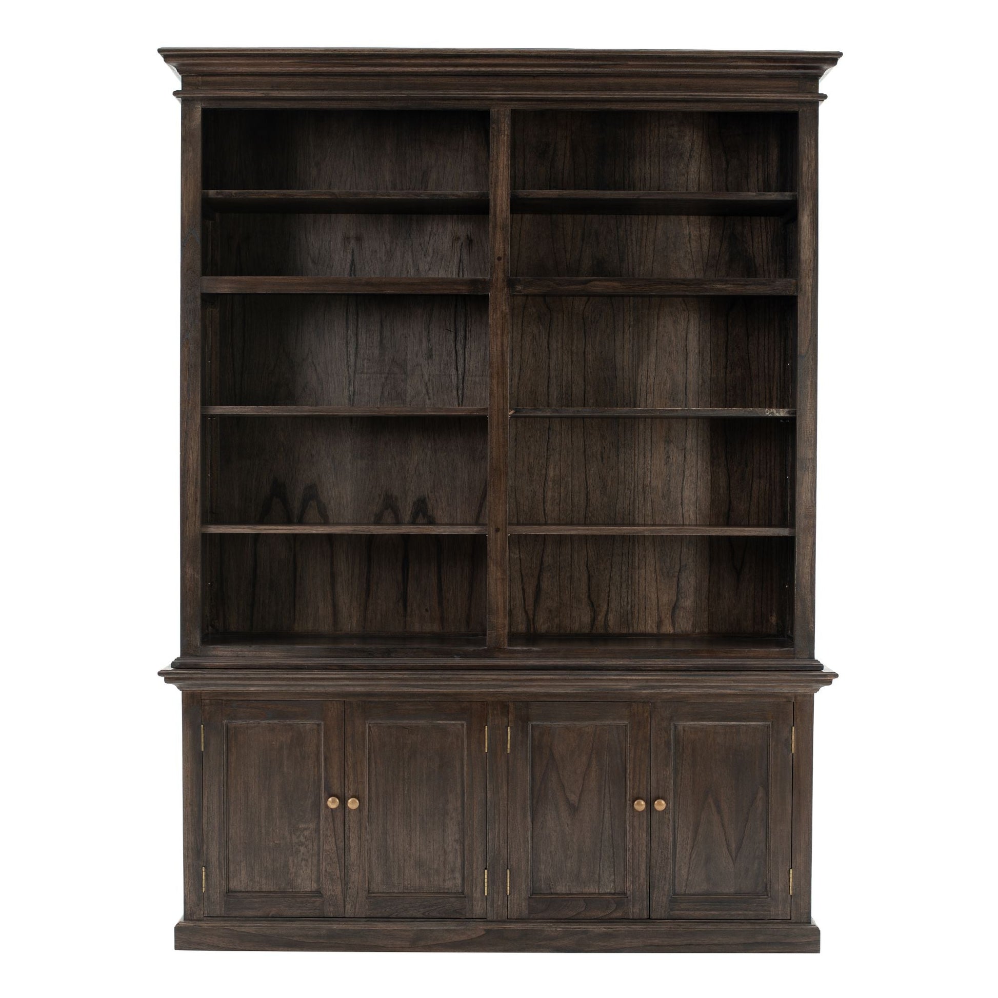 NovaSolo Halifax Mindi 35" Black Mindi Wood Double-Bay Hutch Cabinet With 4 Doors & 10 Shelves