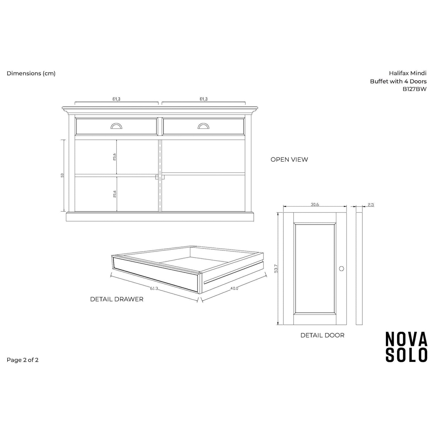 NovaSolo Halifax Mindi 57" Black Mindi Wood Buffet With 4 Doors & 2 Drawers