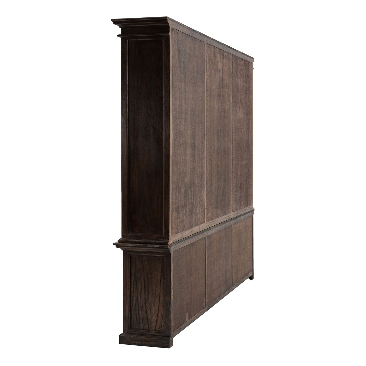 NovaSolo Halifax Mindi 94" Black Mindi Wood Triple-Bay Hutch Cabinet With 6 Doors & 15 Shelves