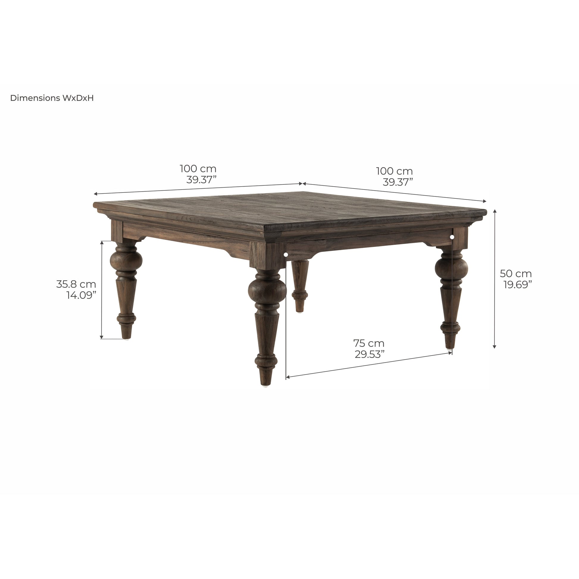 NovaSolo Hygge 39" Gray Brown Teak Square Coffee Table