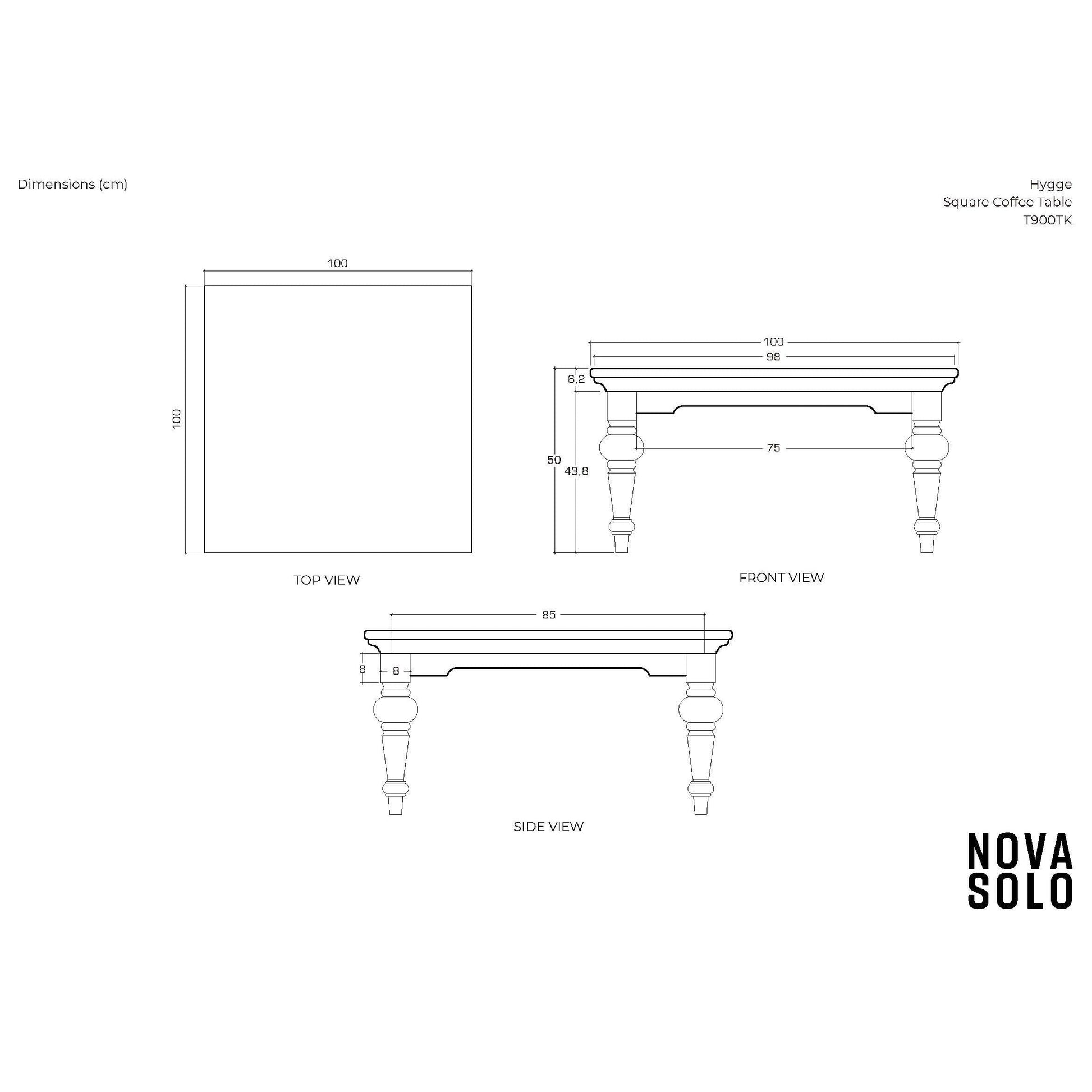 NovaSolo Hygge 39" Gray Brown Teak Square Coffee Table