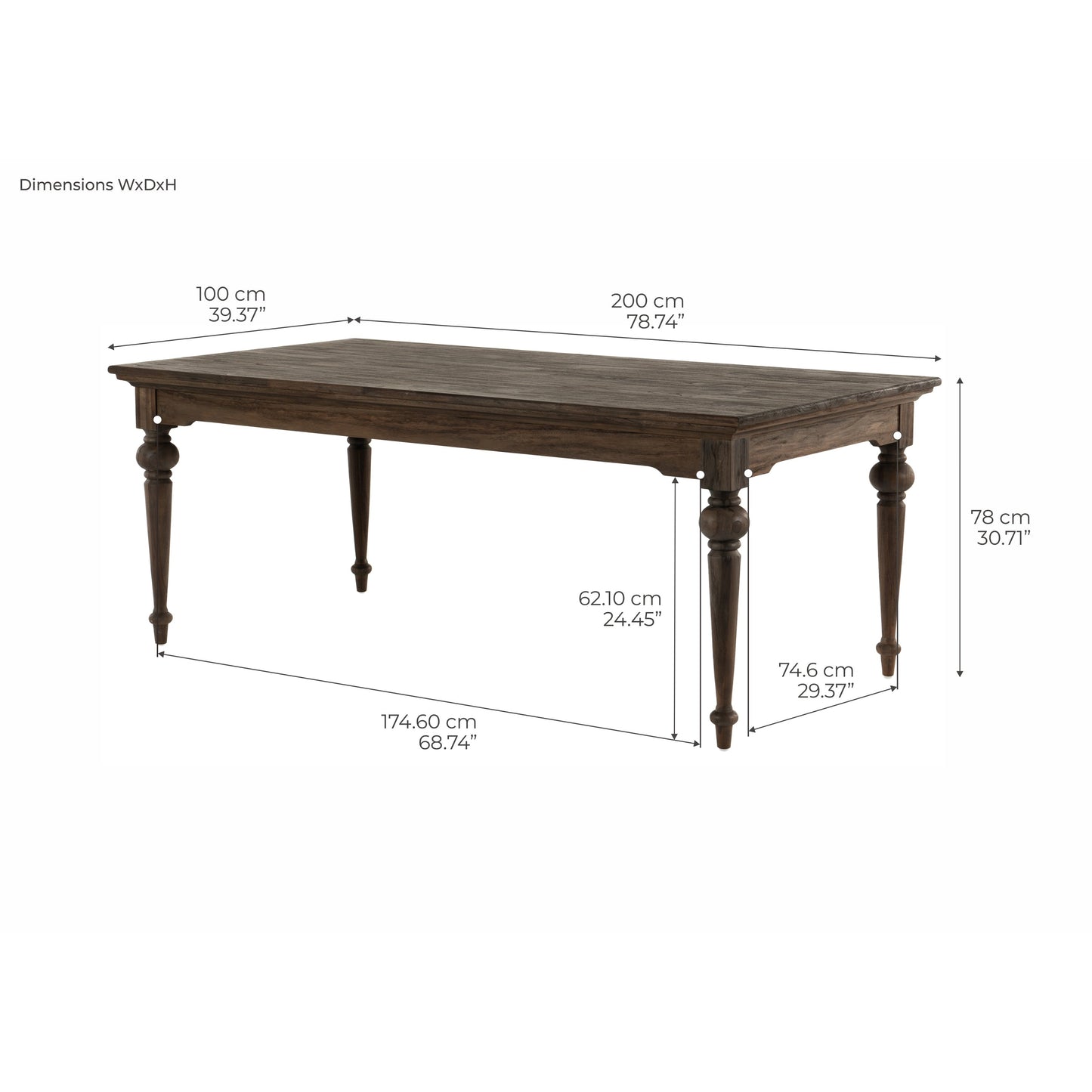 NovaSolo Hygge 79" x 39" Gray Brown Teak Dining Table