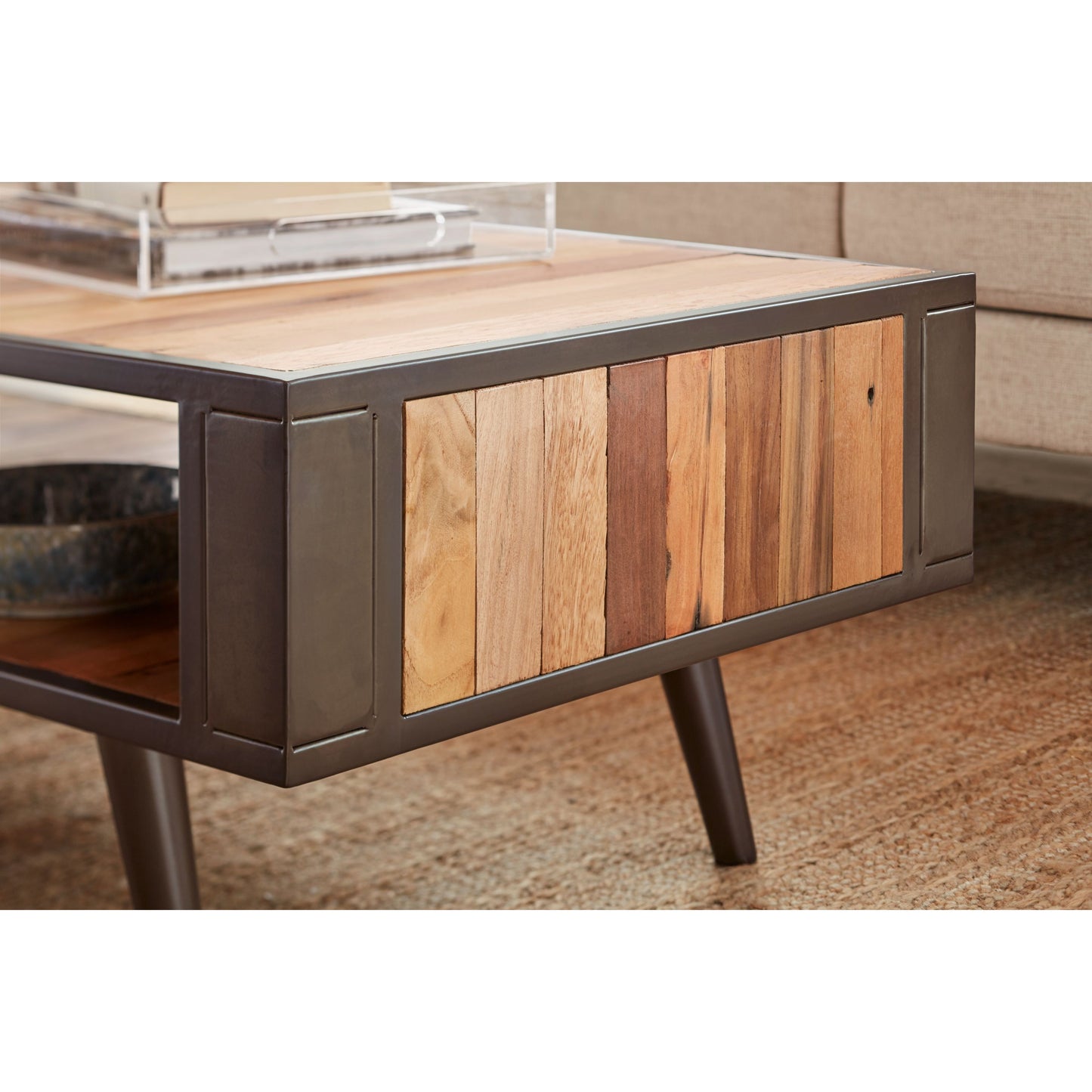 NovaSolo Nordic 47" Natural Boat Wood Coffee Table With 1 Open Shelving