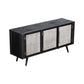 NovaSolo Nordic 63" Black Mindi Wood Buffet With 3 Doors & Rattan Accents