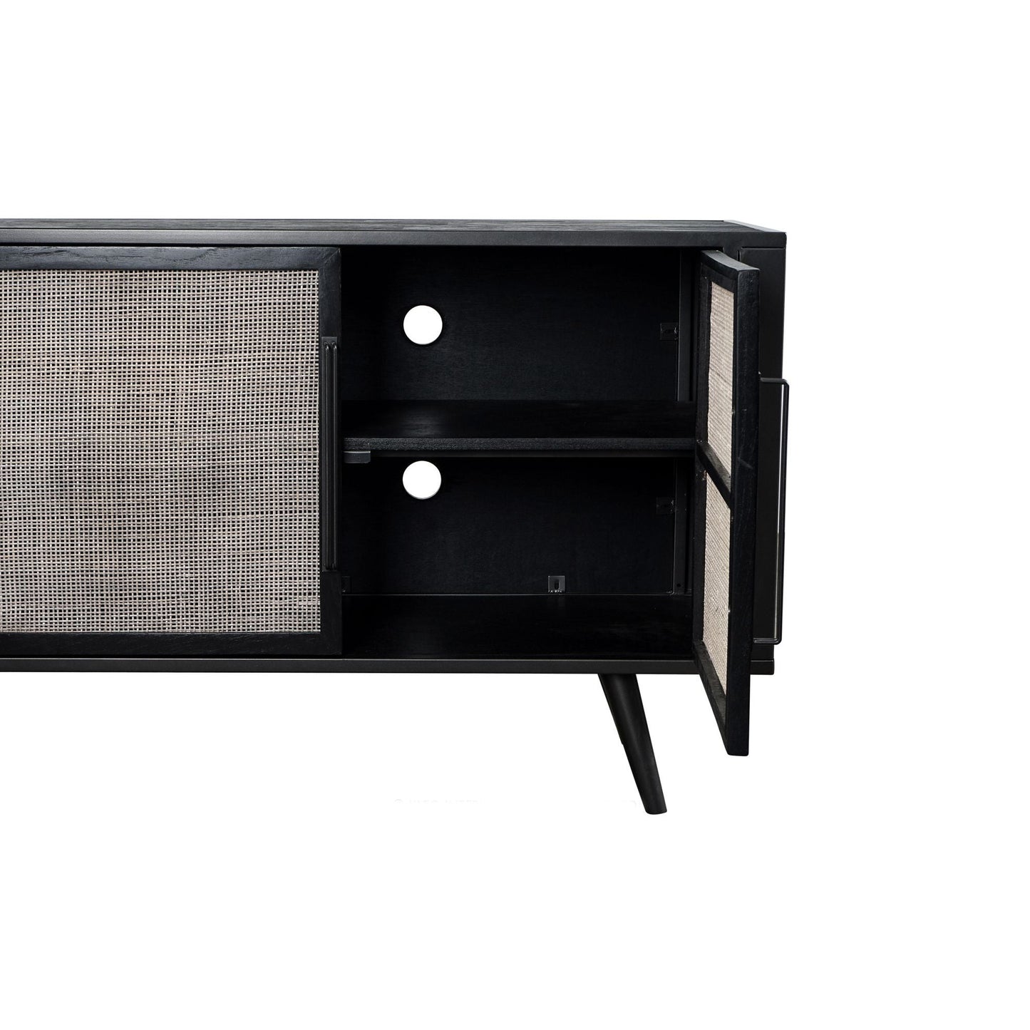 NovaSolo Nordic 63" Black Mindi Wood Buffet With 3 Doors & Rattan Accents