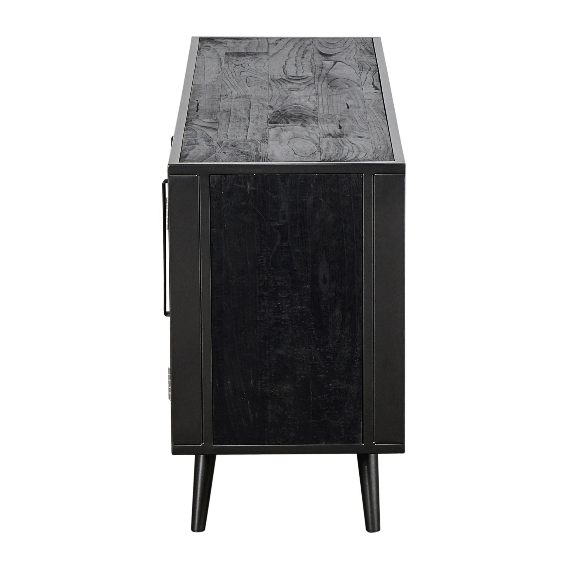 NovaSolo Nordic 63" Black Mindi Wood Buffet With 3 Doors & Rattan Accents