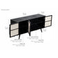 NovaSolo Nordic 63" Black Mindi Wood Buffet With 3 Doors & Rattan Accents