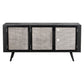 NovaSolo Nordic 63" Black Mindi Wood Buffet With 3 Doors & Rattan Accents