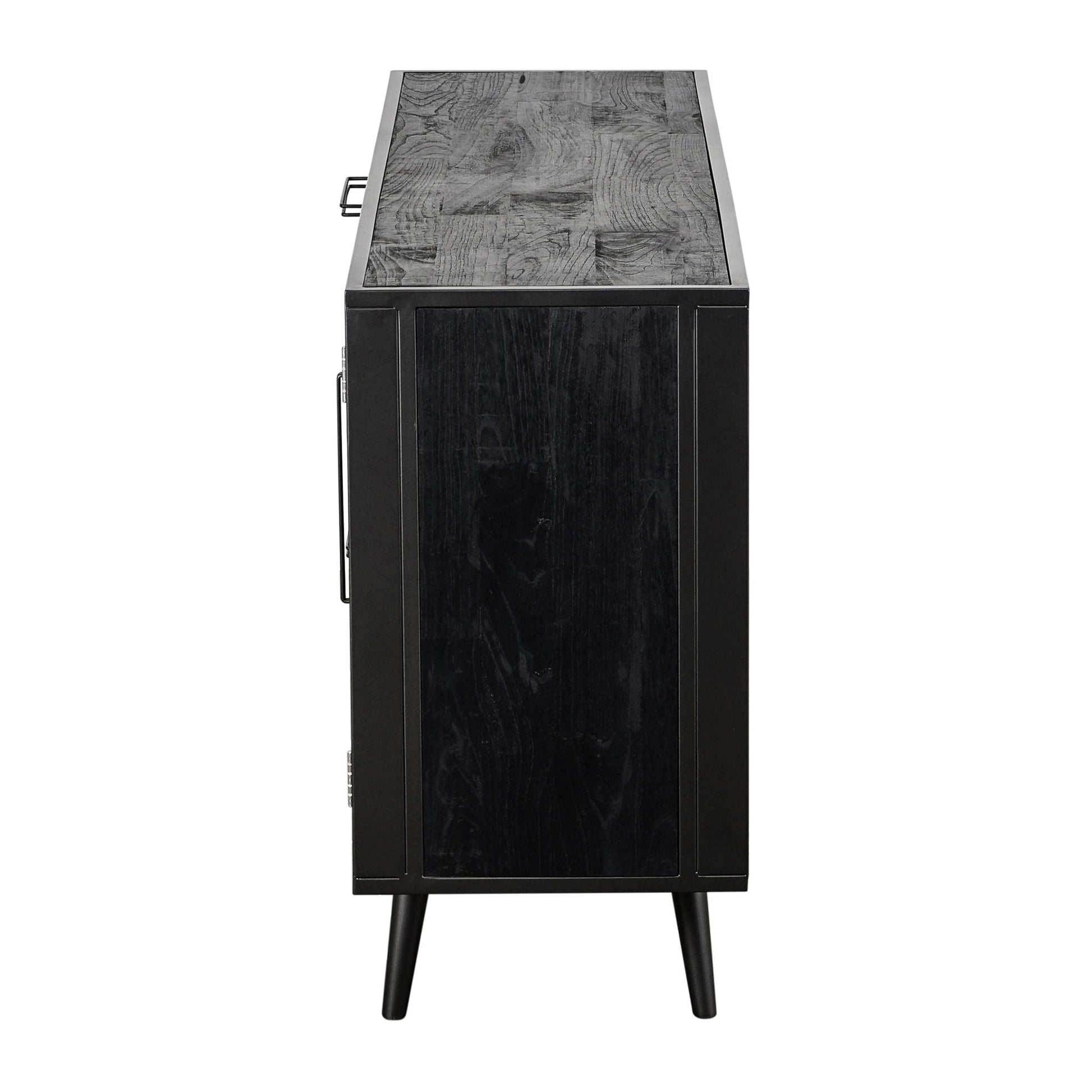 NovaSolo Nordic 63" Black Mindi Wood Buffet With Rattan Accents