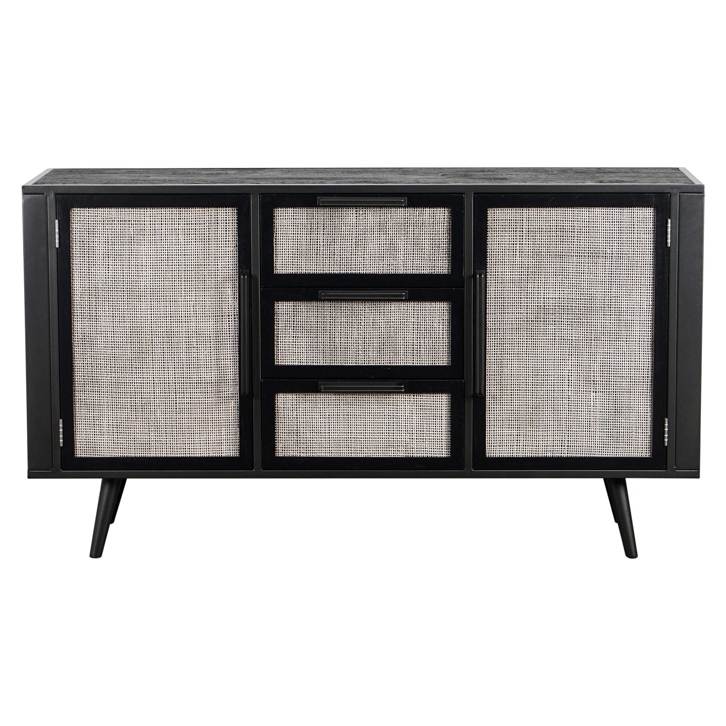 NovaSolo Nordic 63" Black Mindi Wood Buffet With Rattan Accents