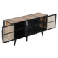 NovaSolo Nordic 63" Natural Boat Wood Buffet With 3 Doors & Rattan Accents