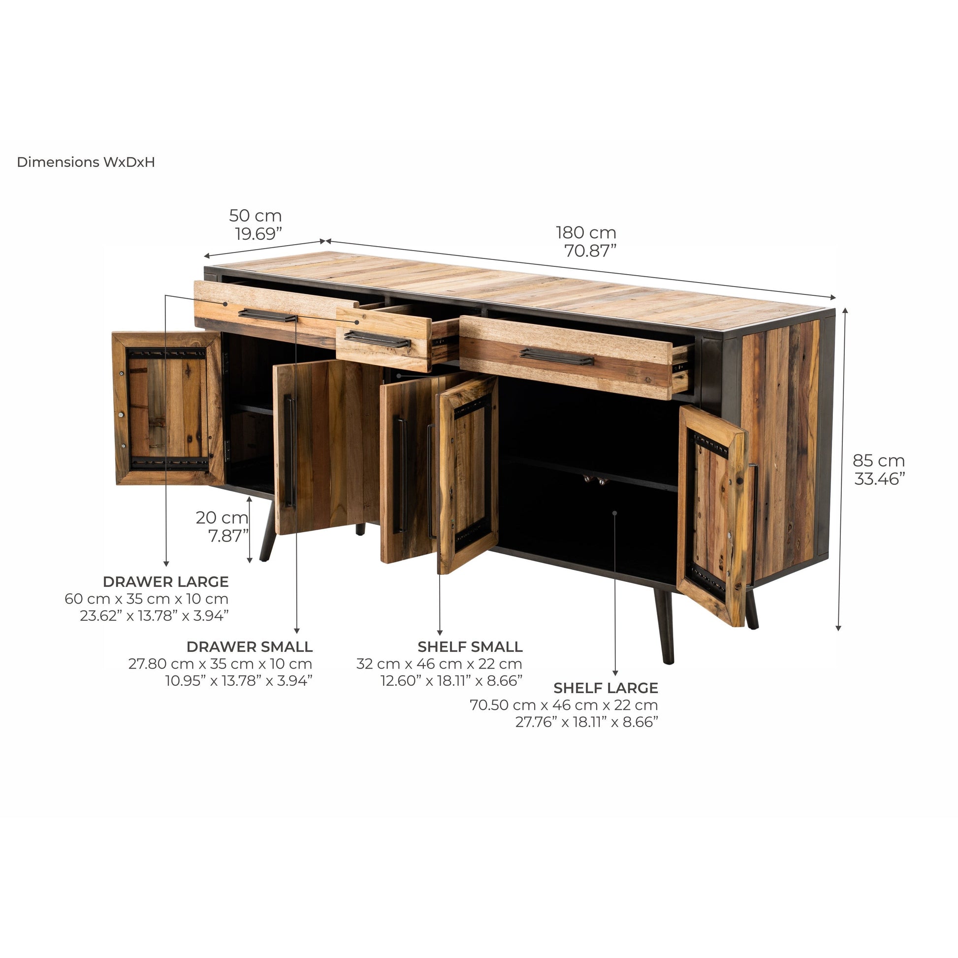 NovaSolo Nordic 71" Natural Boat Wood Buffet With 5 Doors & 3 Drawers