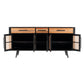 NovaSolo Nordic 71" Natural Boat Wood Buffet With 5 Doors & Rattan Accents