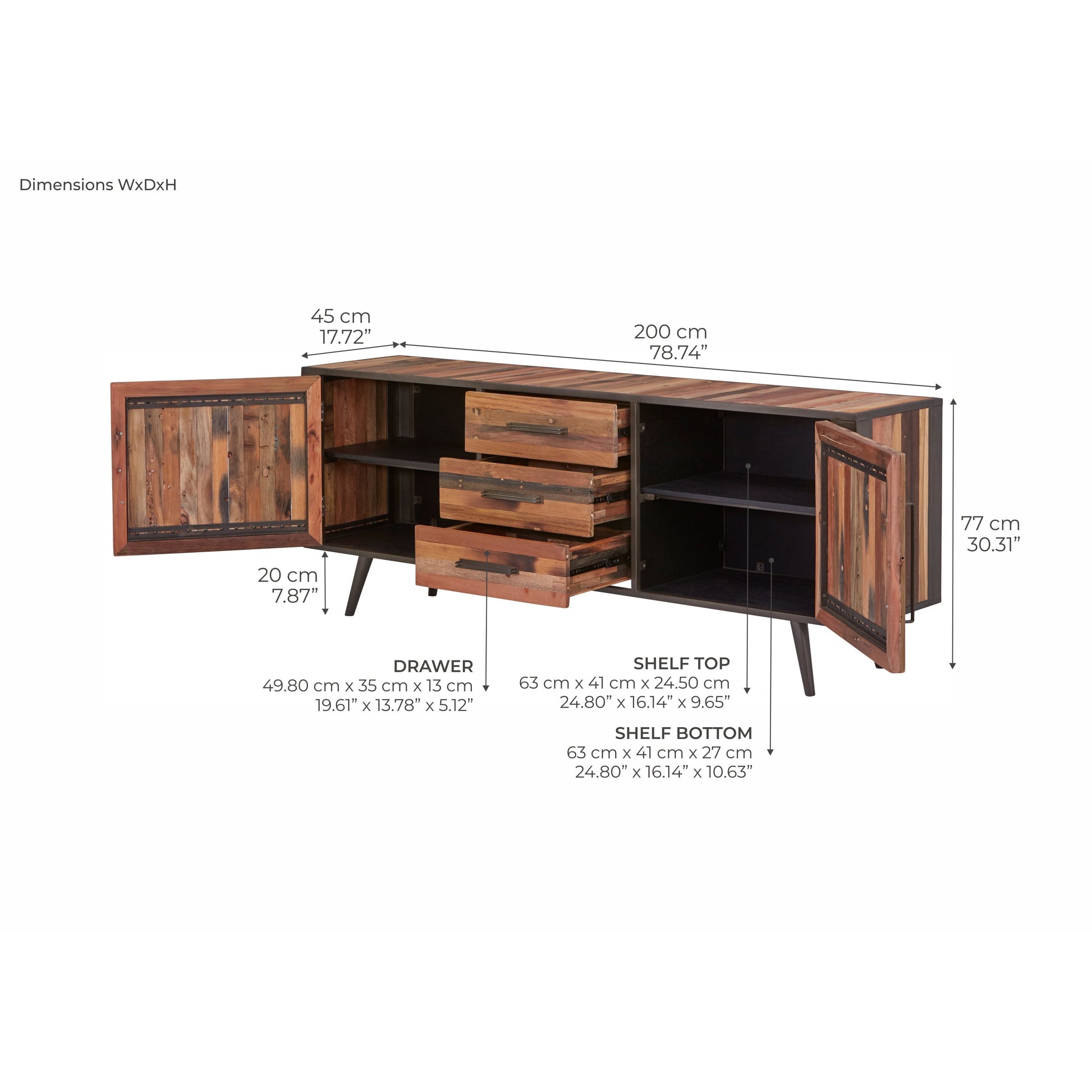 NovaSolo Nordic 79" Natural Boat Wood Buffet With 2 Doors & 3 Drawers