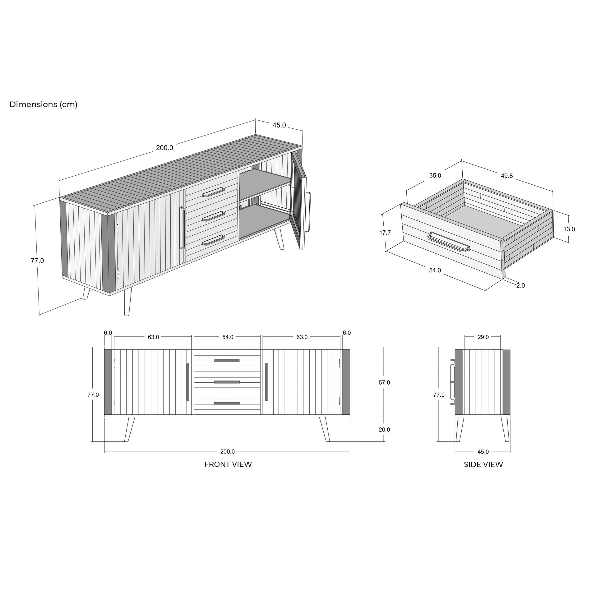 NovaSolo Nordic 79" Natural Boat Wood Buffet With 2 Doors & 3 Drawers