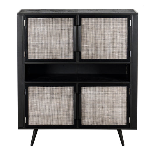 NovaSolo Nordic Mindi Rattan 51" Black Buffet With 4 Doors