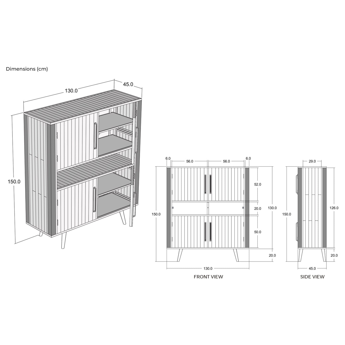 NovaSolo Nordic Rattan 51" Natural Boat Wood Buffet With 4 Doors & Rattan Accents