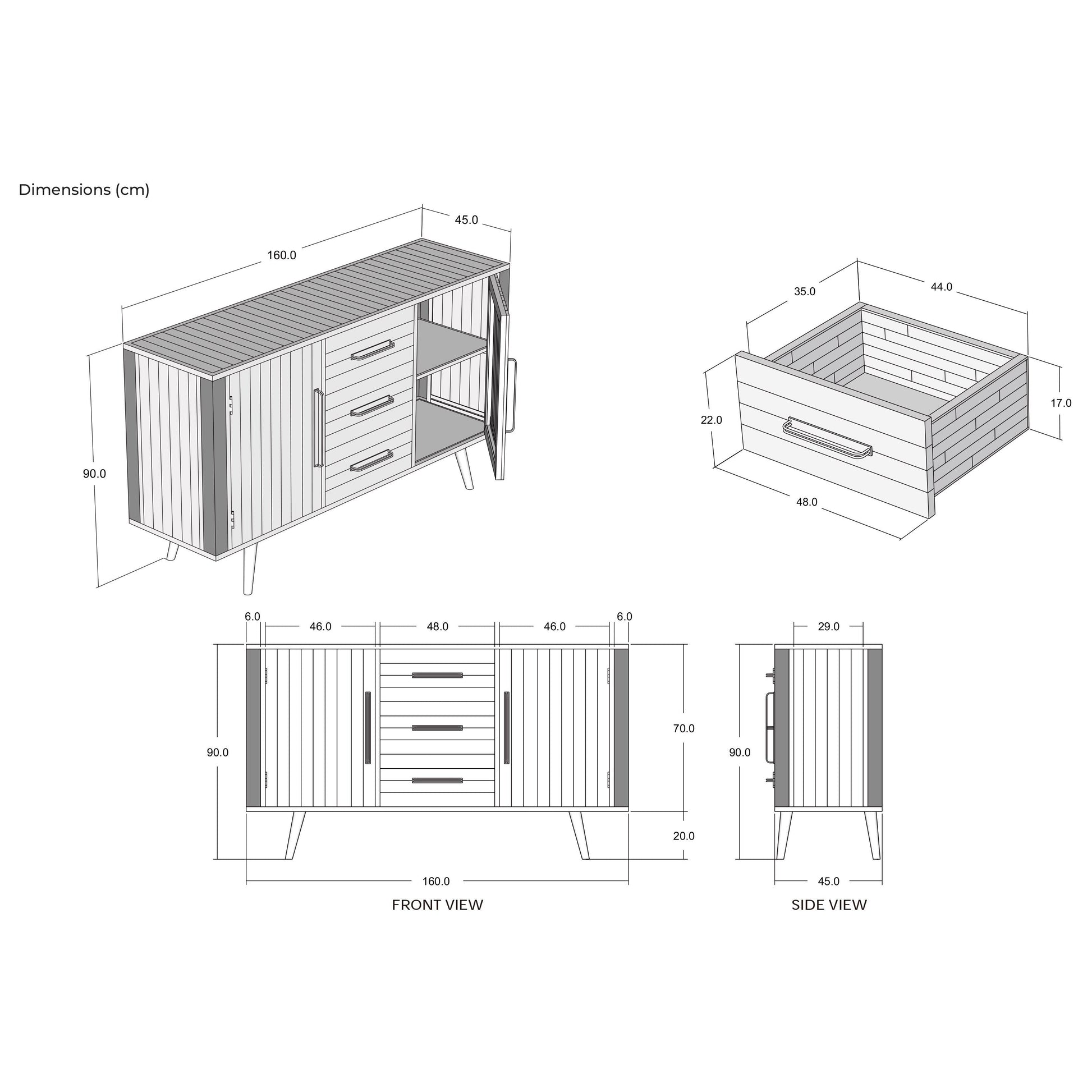 NovaSolo Nordic Rattan 63" Natural Boat Wood Buffet With 2 Doors & Rattan Accents