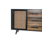 NovaSolo Nordic Rattan 63" Natural Boat Wood Buffet With 2 Doors & Rattan Accents