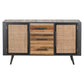 NovaSolo Nordic Rattan 63" Natural Boat Wood Buffet With 2 Doors & Rattan Accents