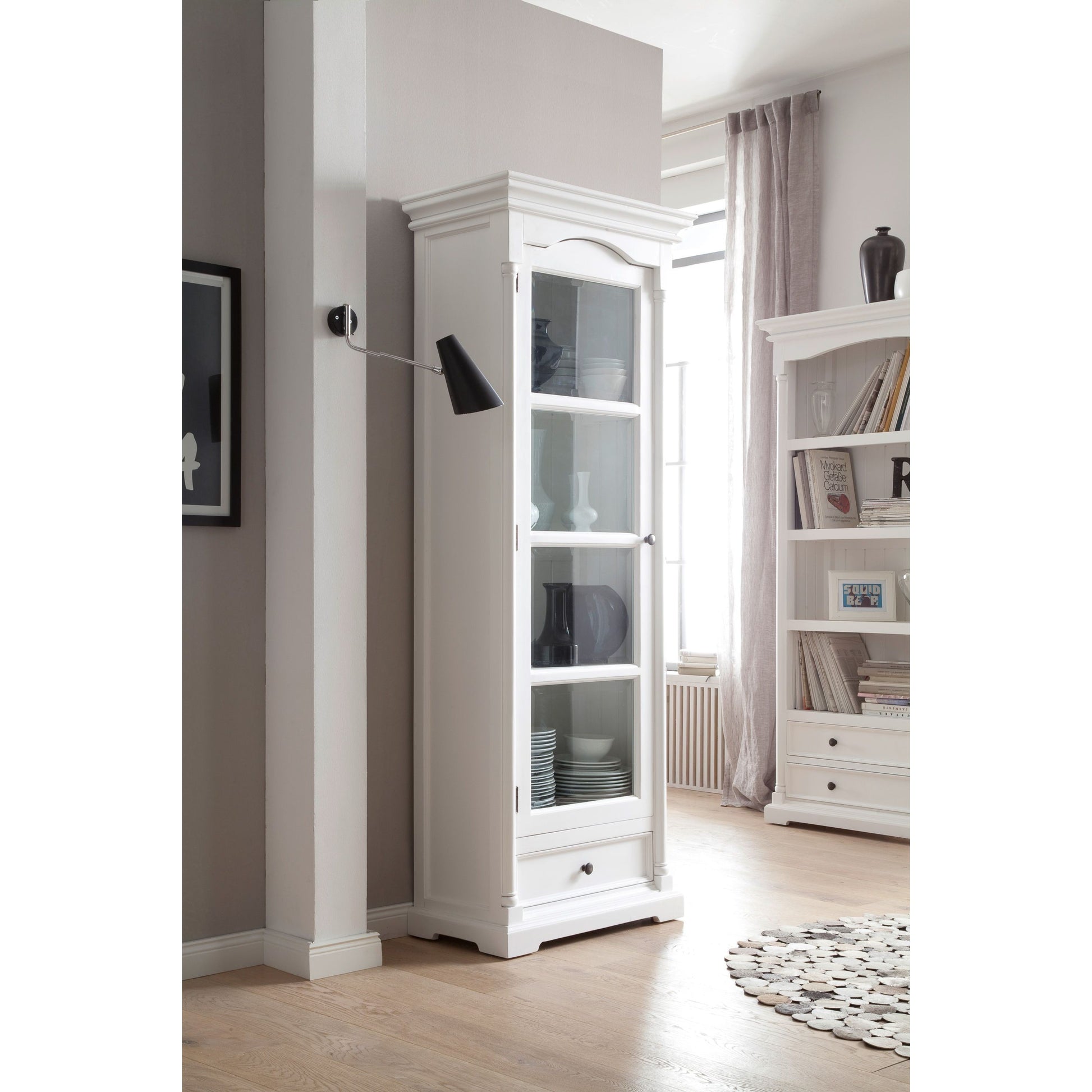 NovaSolo Provence 28" Classic White Mahogany Display Cabinet With 1 Glass Door & 1 Drawer