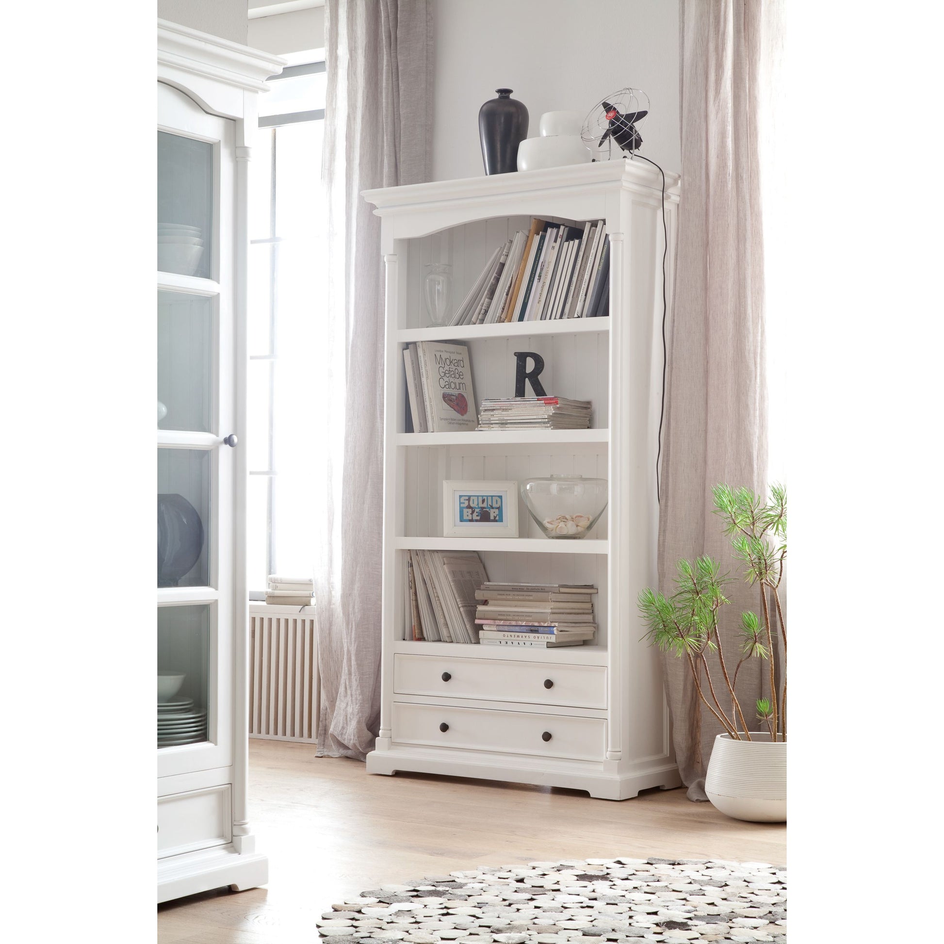 NovaSolo Provence 39" Classic White Mahogany Display Cabinet With 2 Drawers & 4 Shelves