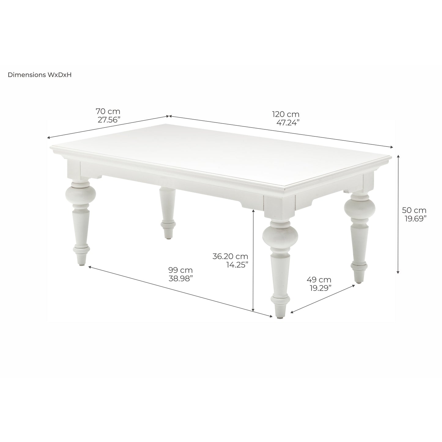 NovaSolo Provence 47" Classic White Rectangular Mahogany Coffee Table