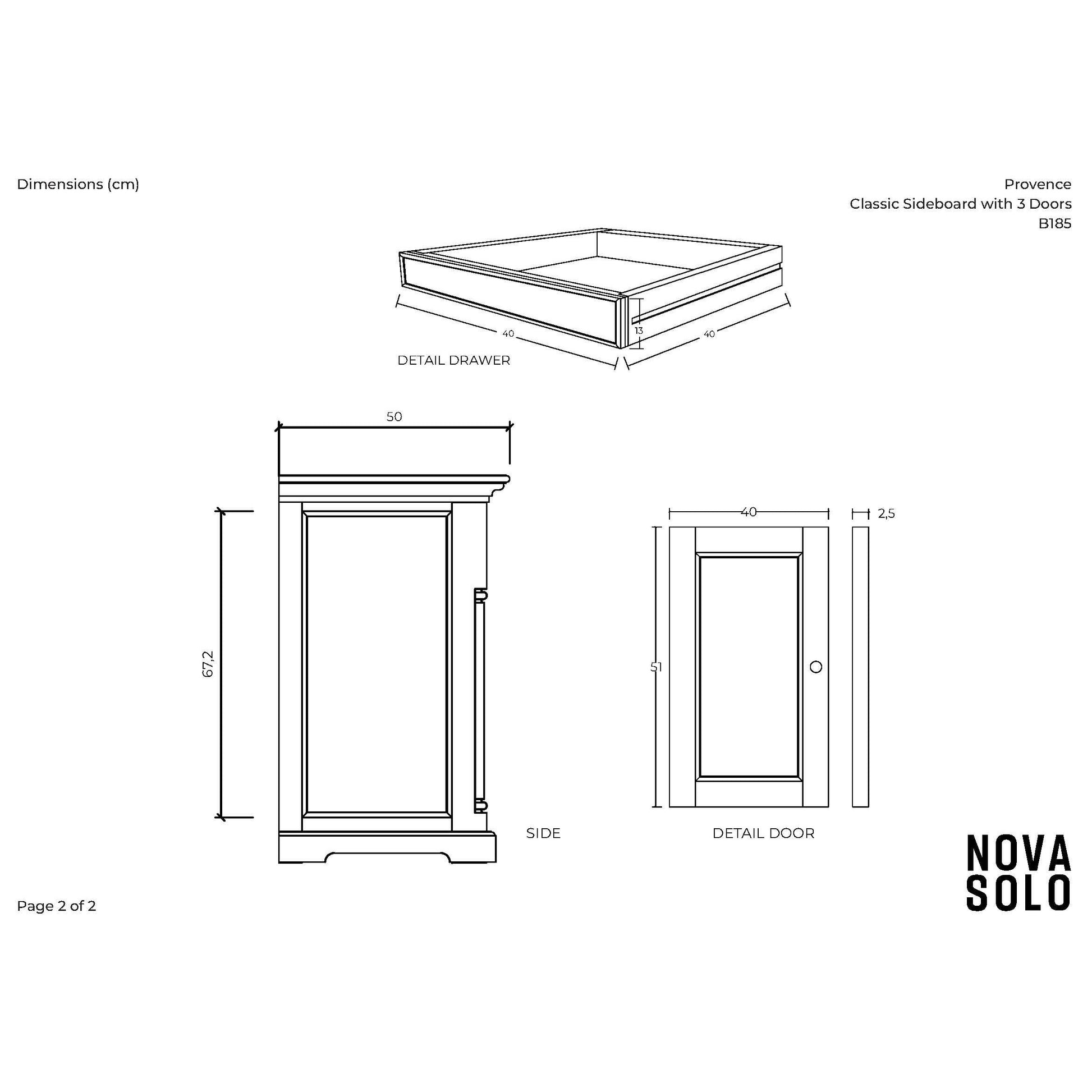 NovaSolo Provence 57" Classic White Mahogany Buffet With 3 Doors & 3 Drawers