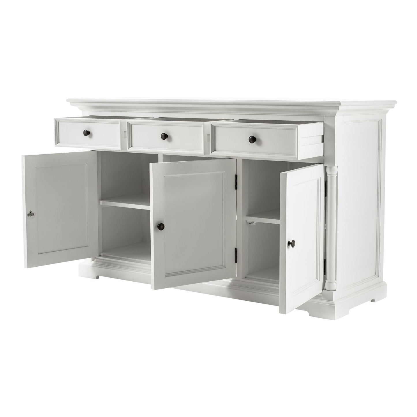 NovaSolo Provence 57" Classic White Mahogany Buffet With 3 Doors & 3 Drawers