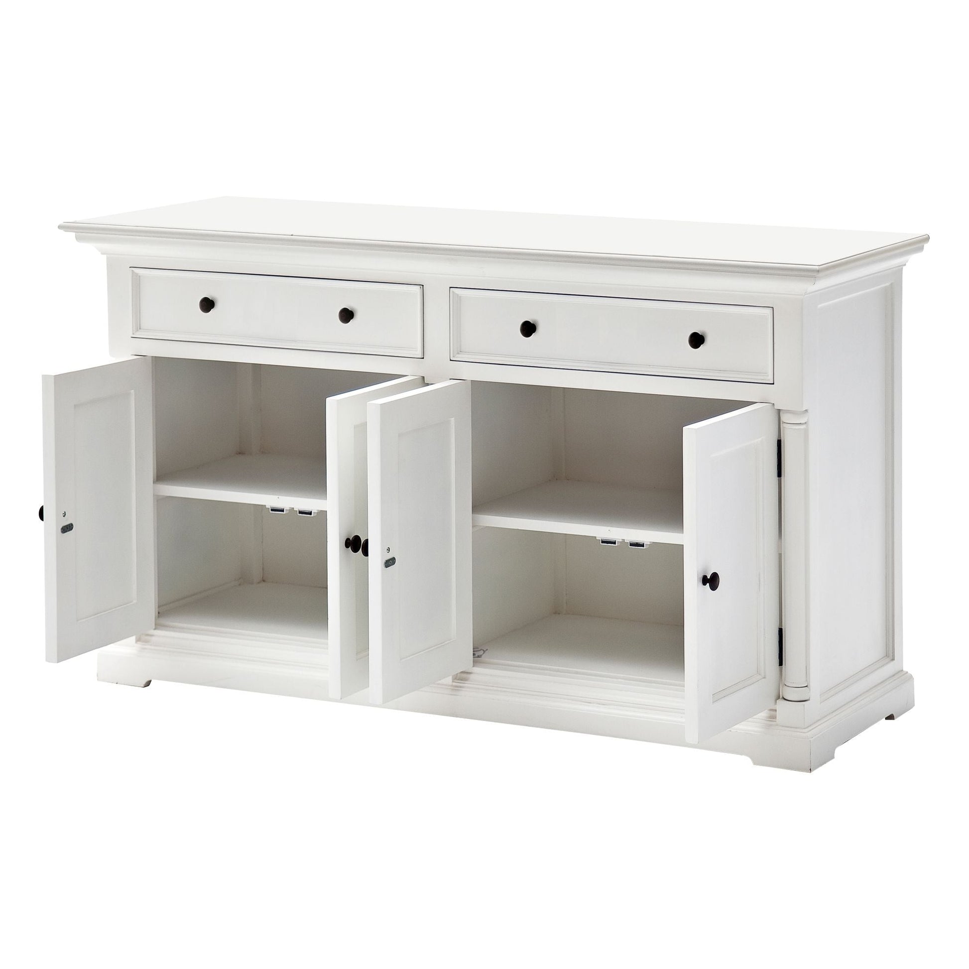 NovaSolo Provence 57" Classic White Mahogany Buffet With 4 Doors & 2 Drawers