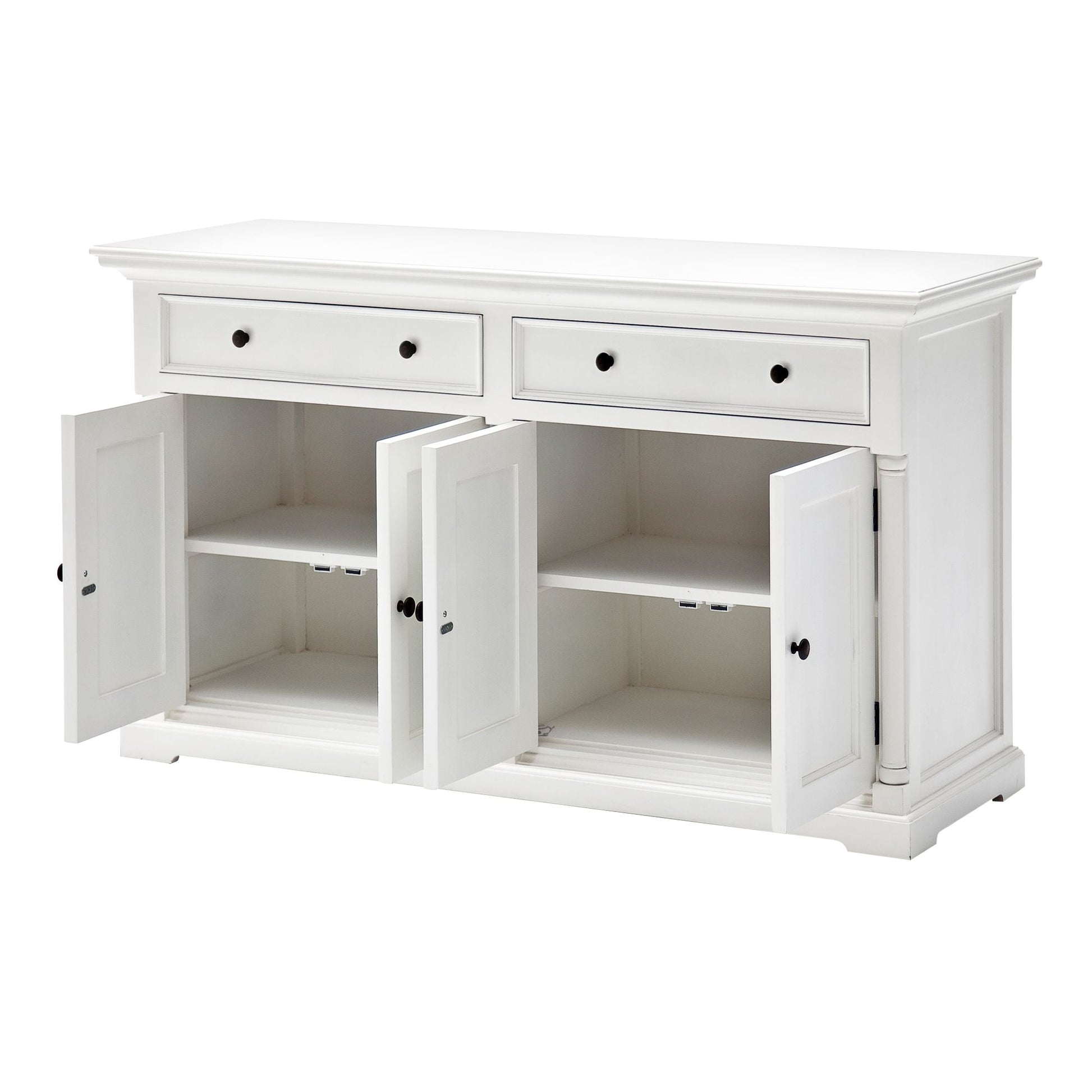 NovaSolo Provence 57" Classic White Mahogany Hutch Cabinet With 4 Doors & 2 Drawers