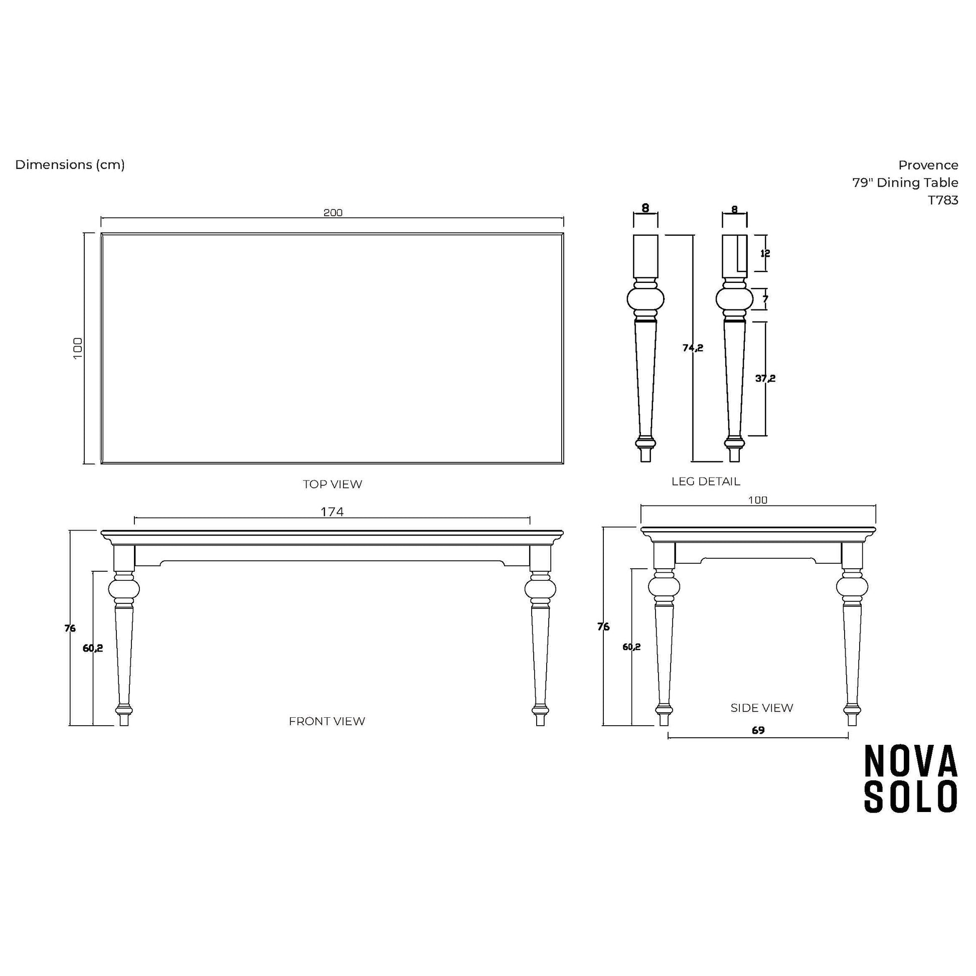 NovaSolo Provence 79" x 39" Classic White Mahogany Large Dining Table