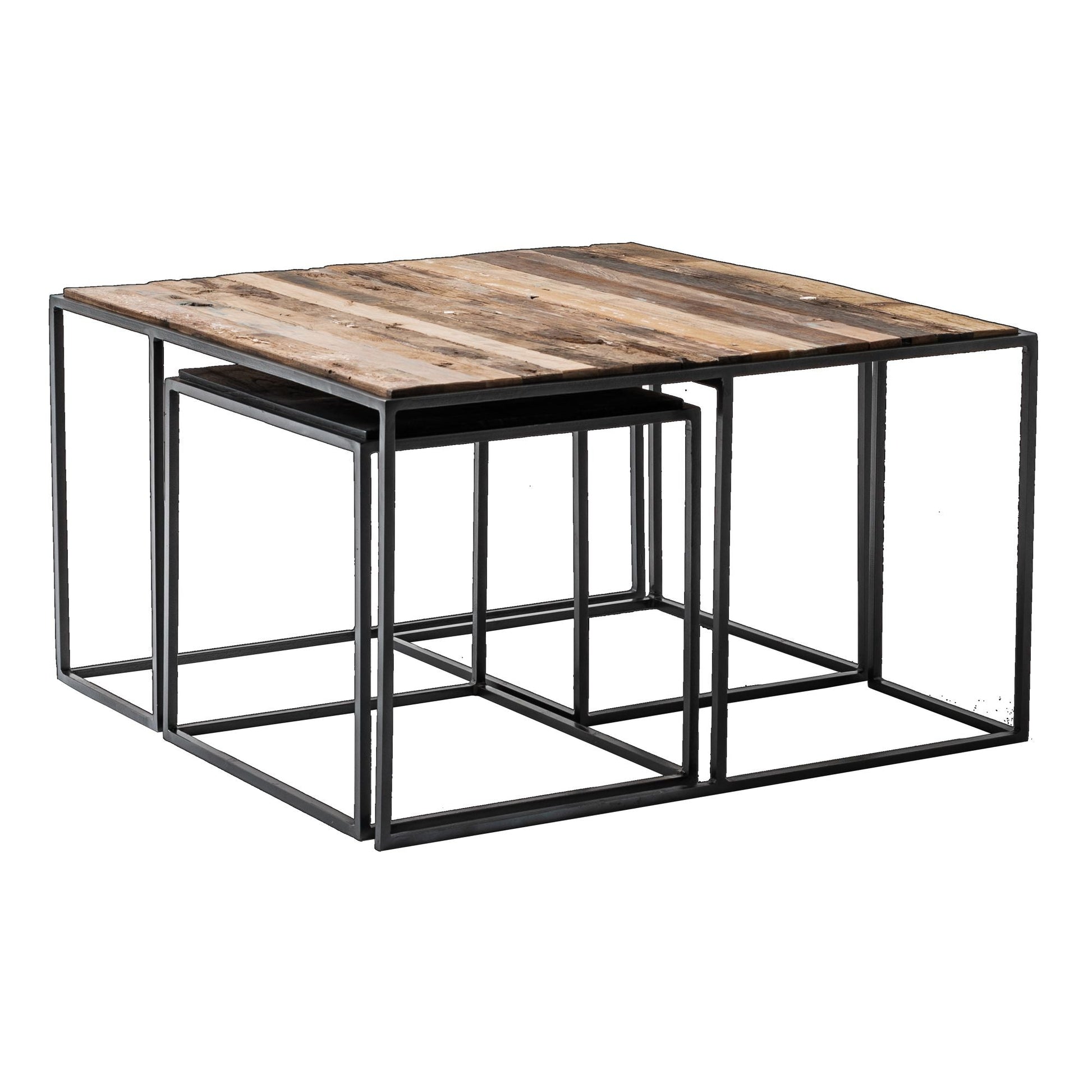 NovaSolo Rustika 32" Black Rustic Boat Wood Coffee Table With 2 Nested Side Tables