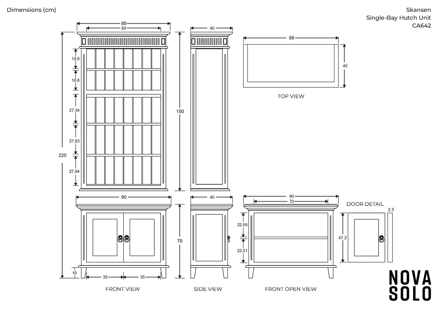 NovaSolo Skansen 35" Classic White Mahogany Single-Bay Hutch Cabinet With 2 Doors & 5 External Shelves