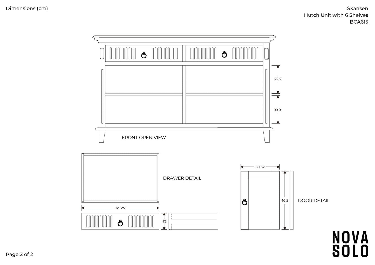 NovaSolo Skansen 57" Classic White Mahogany Hutch Cabinet With 4 Doors & 2 Drawers