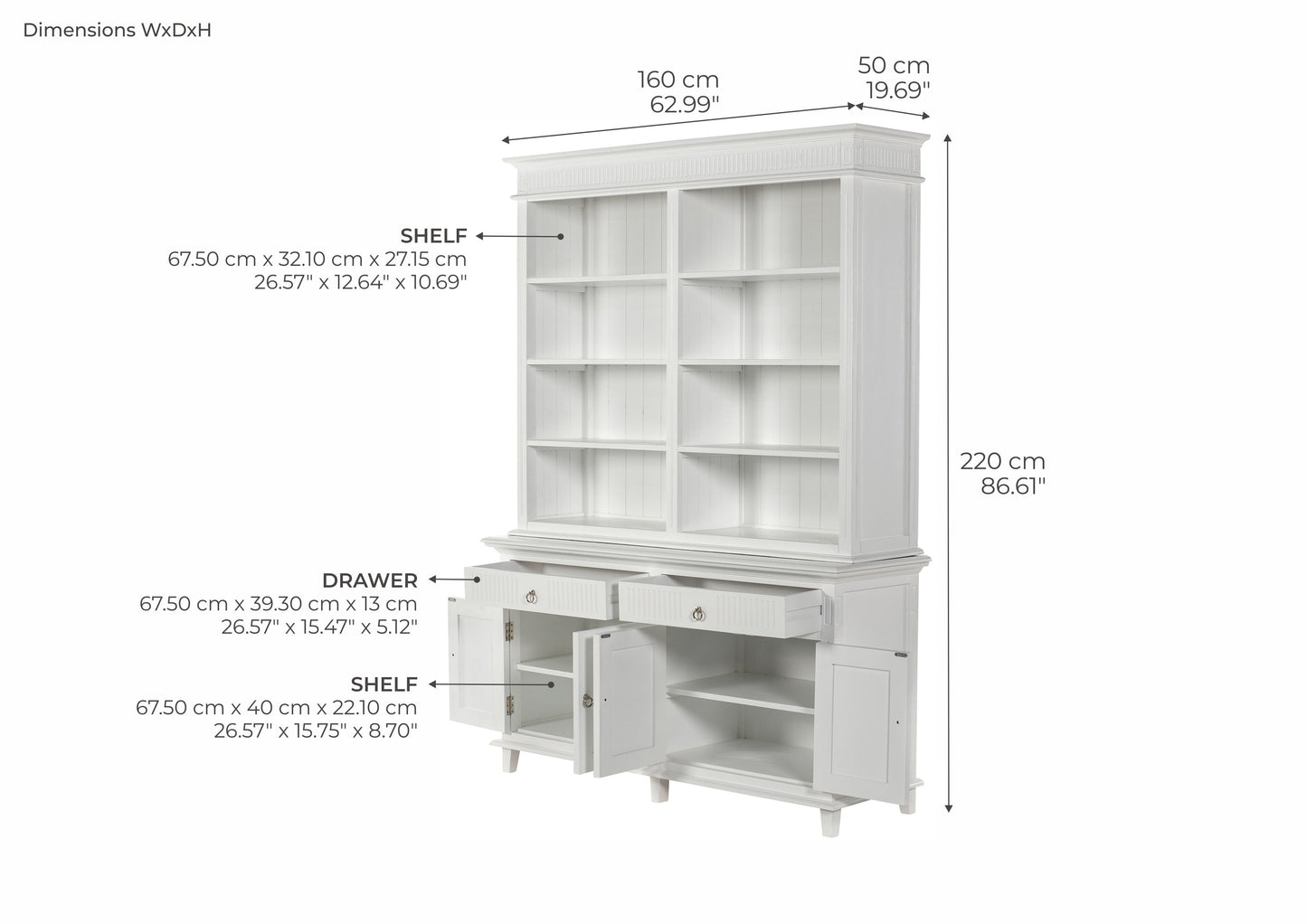 NovaSolo Skansen 63" Classic White Mahogany Cabinet With 4 Doors & 2 Drawers