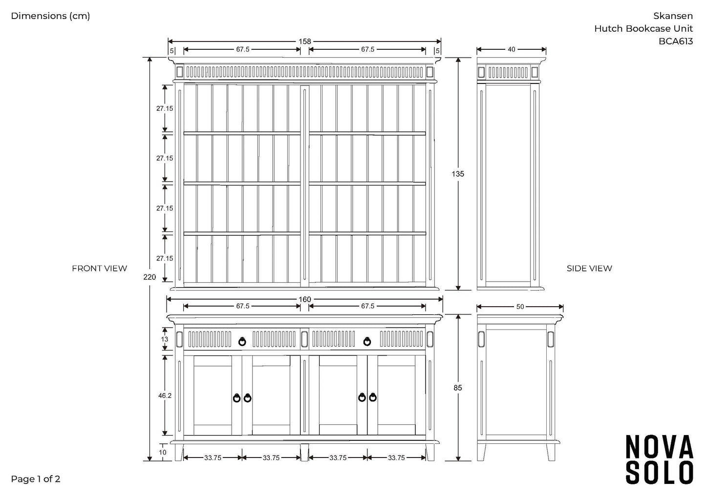 NovaSolo Skansen 63" Classic White Mahogany Cabinet With 4 Doors & 2 Drawers