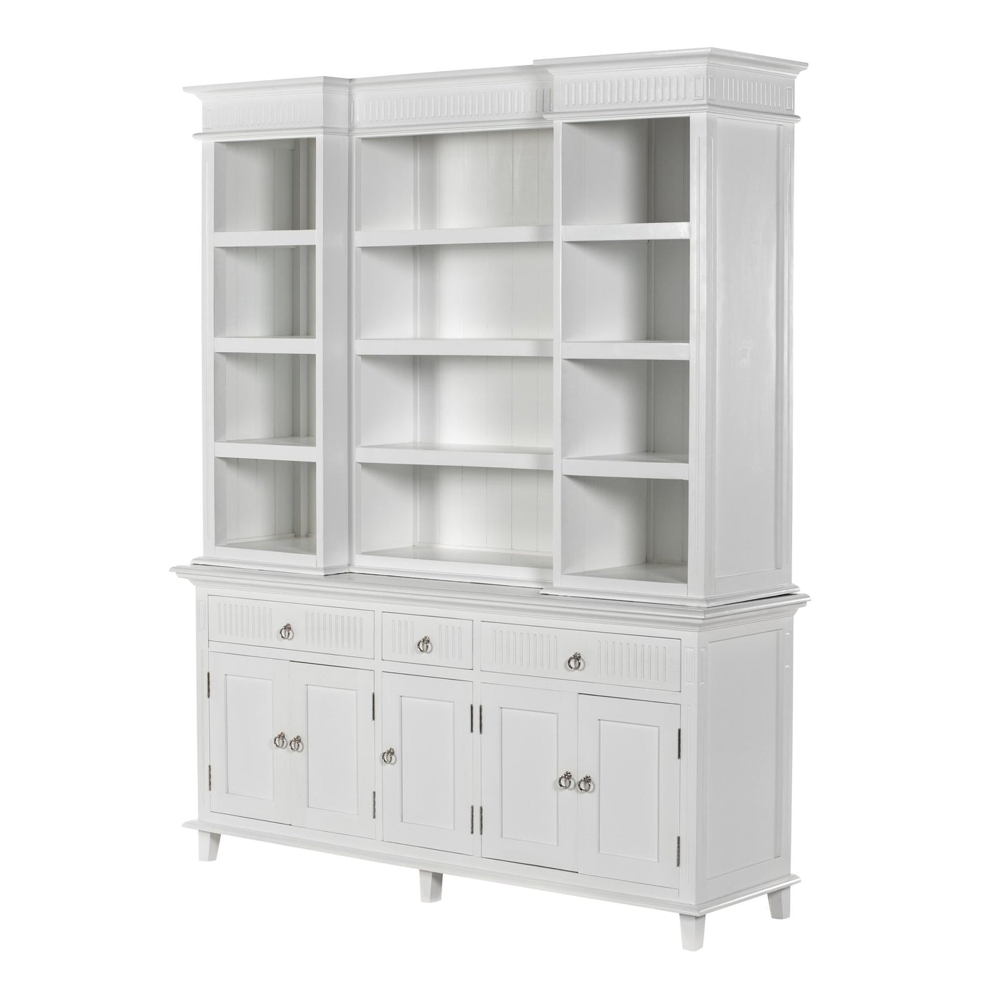 NovaSolo Skansen 71" Classic White Mahogany Kitchen Hutch Cabinet With 5 Doors & 3 Drawers