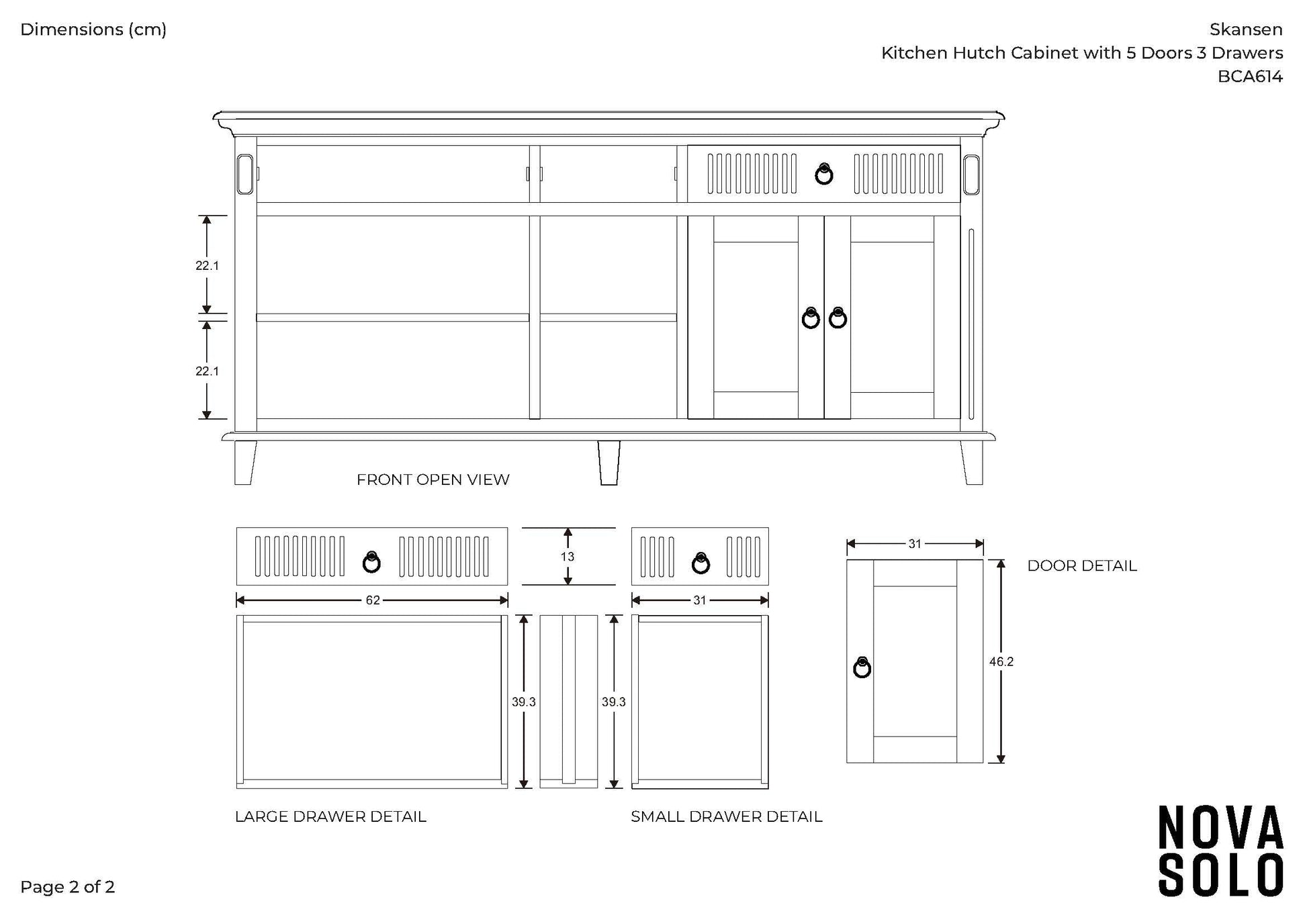 NovaSolo Skansen 71" Classic White Mahogany Kitchen Hutch Cabinet With 5 Doors & 3 Drawers