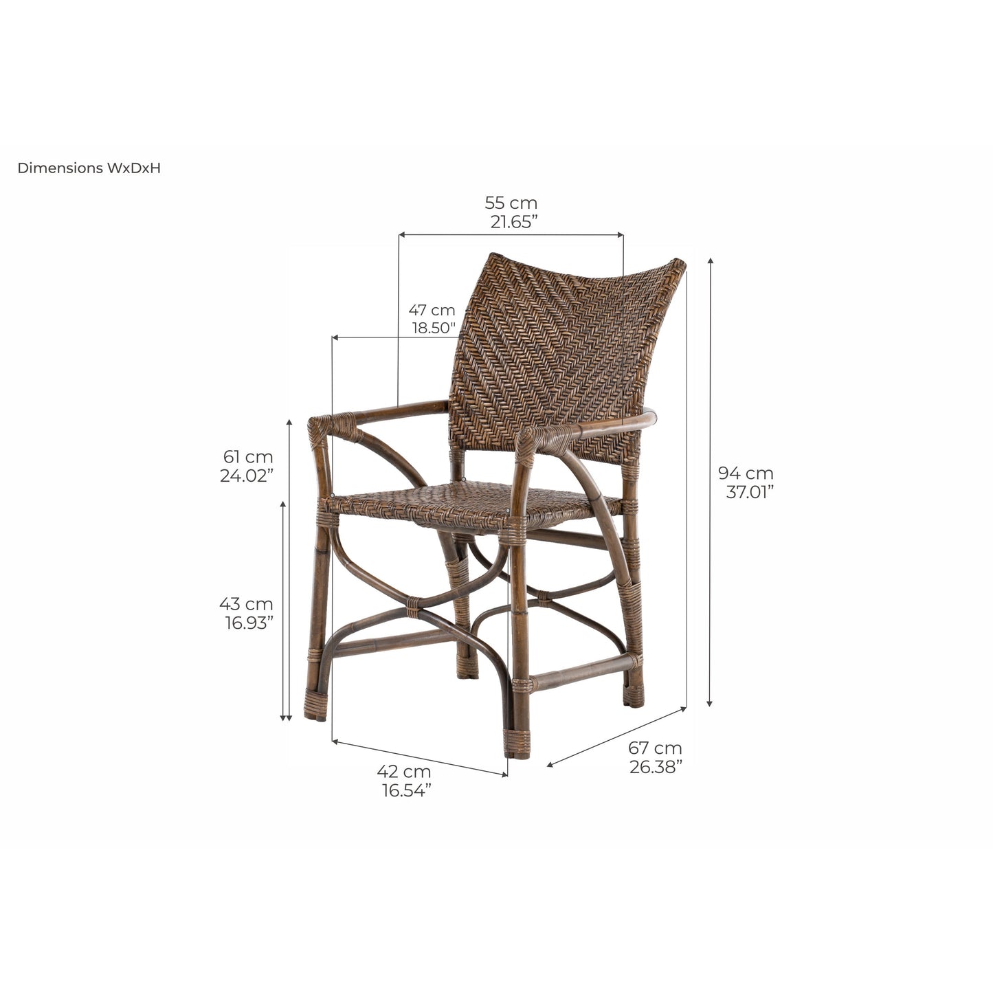 NovaSolo Wickerworks Collection 22" Rustic Split Rattan 2 Countess Chairs