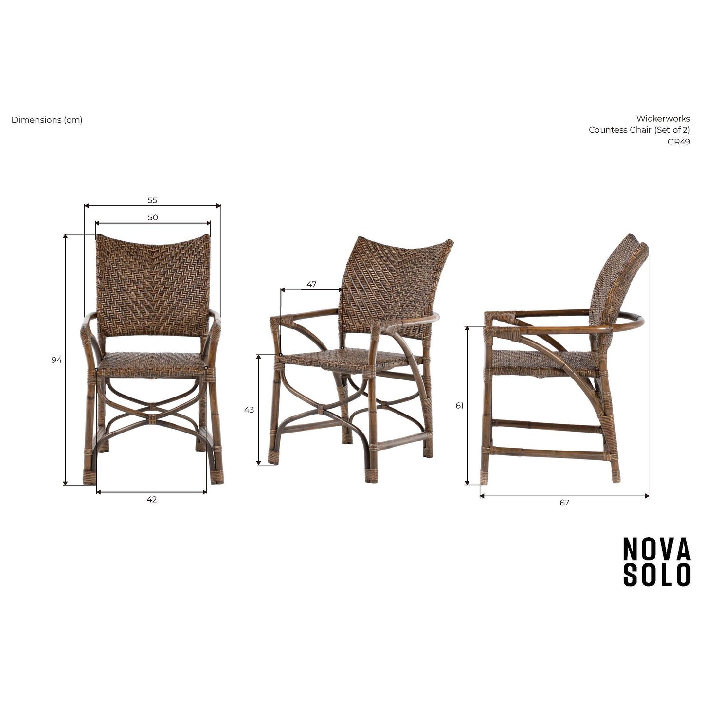 NovaSolo Wickerworks Collection 22" Rustic Split Rattan 2 Countess Chairs