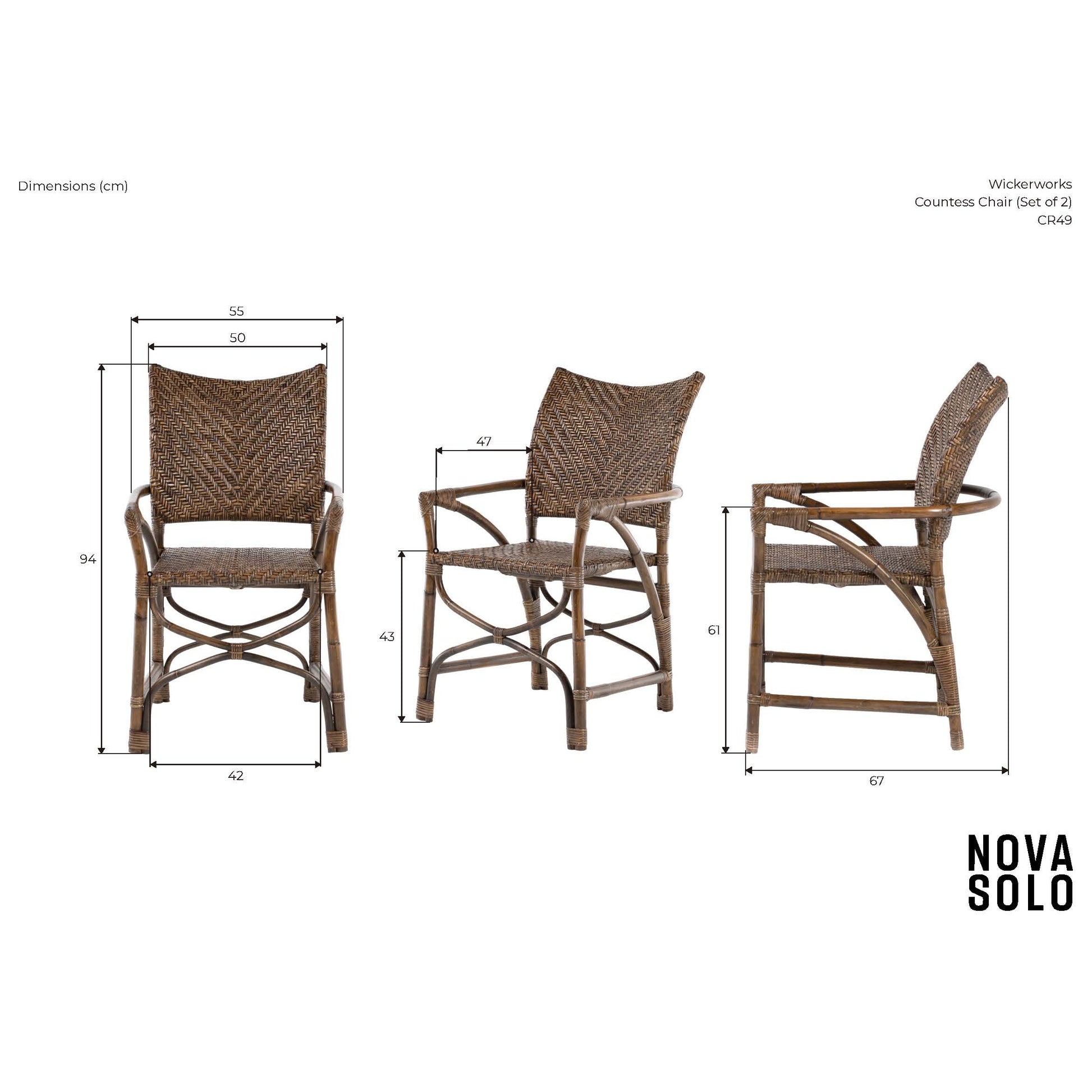 NovaSolo Wickerworks Collection 22" Rustic Split Rattan 2 Countess Chairs