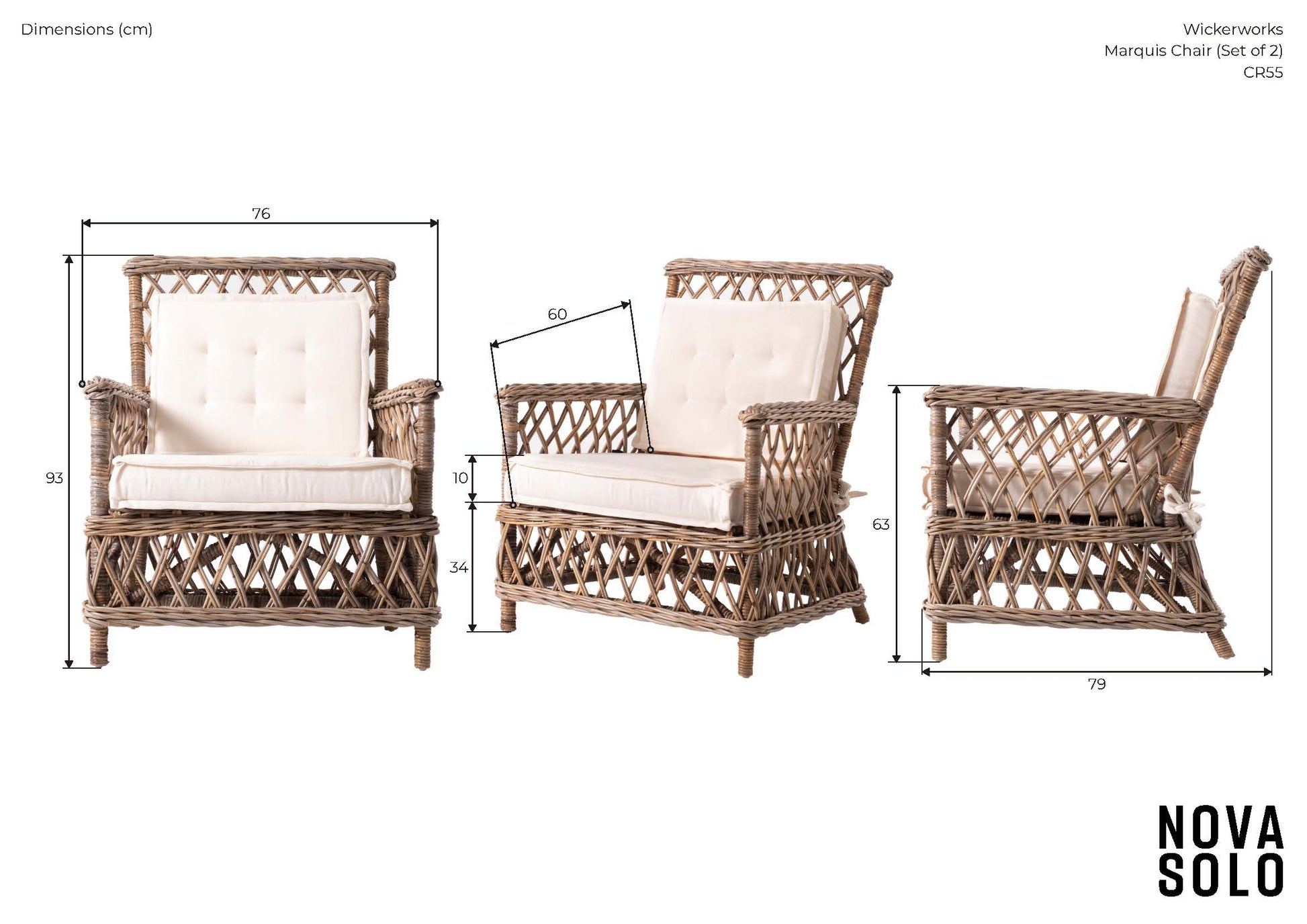 NovaSolo Wickerworks Collection 30" Kubu Rattan 2 Marquis Chairs