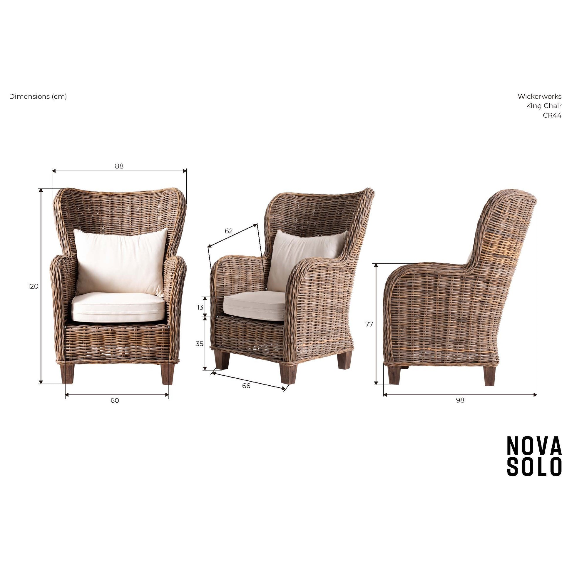 NovaSolo Wickerworks Collection 35" Hand-Woven Natural Kubu Rattan & Mahogany King Chair