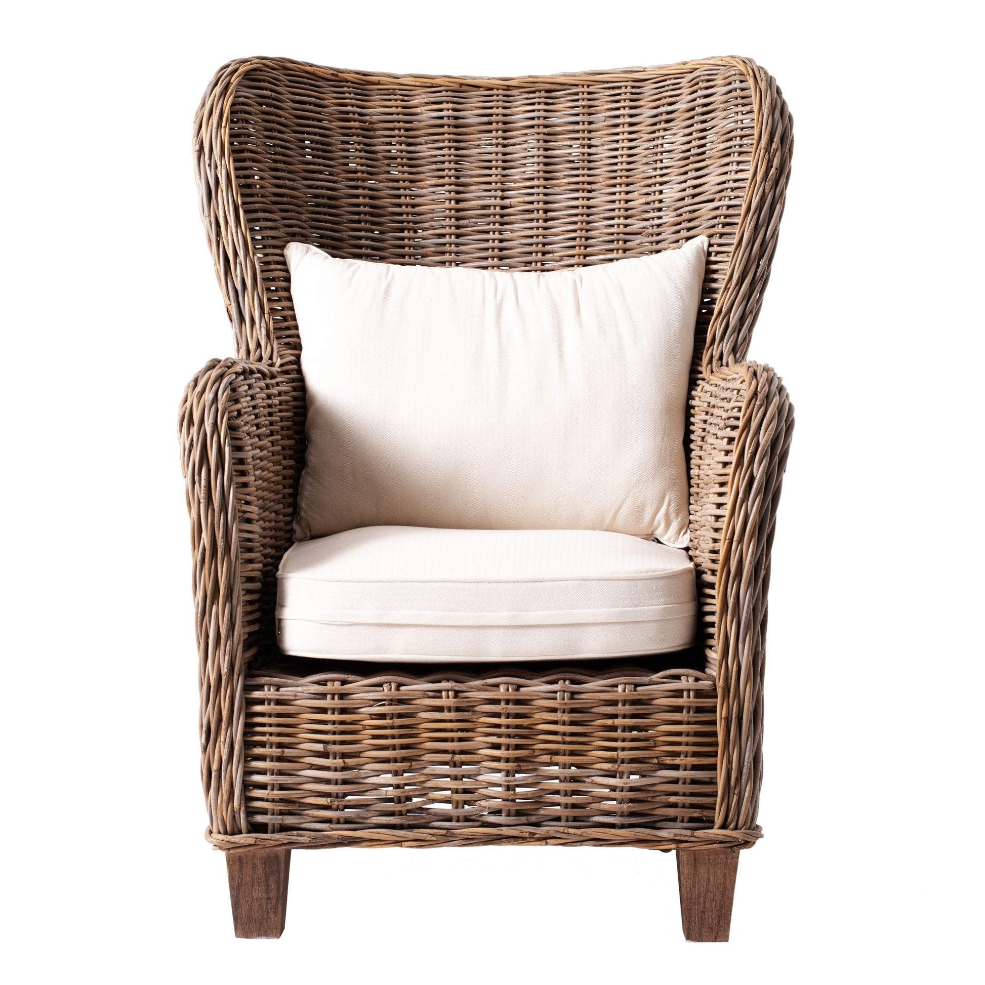 NovaSolo Wickerworks Collection 35" Hand-Woven Natural Kubu Rattan & Mahogany King Chair