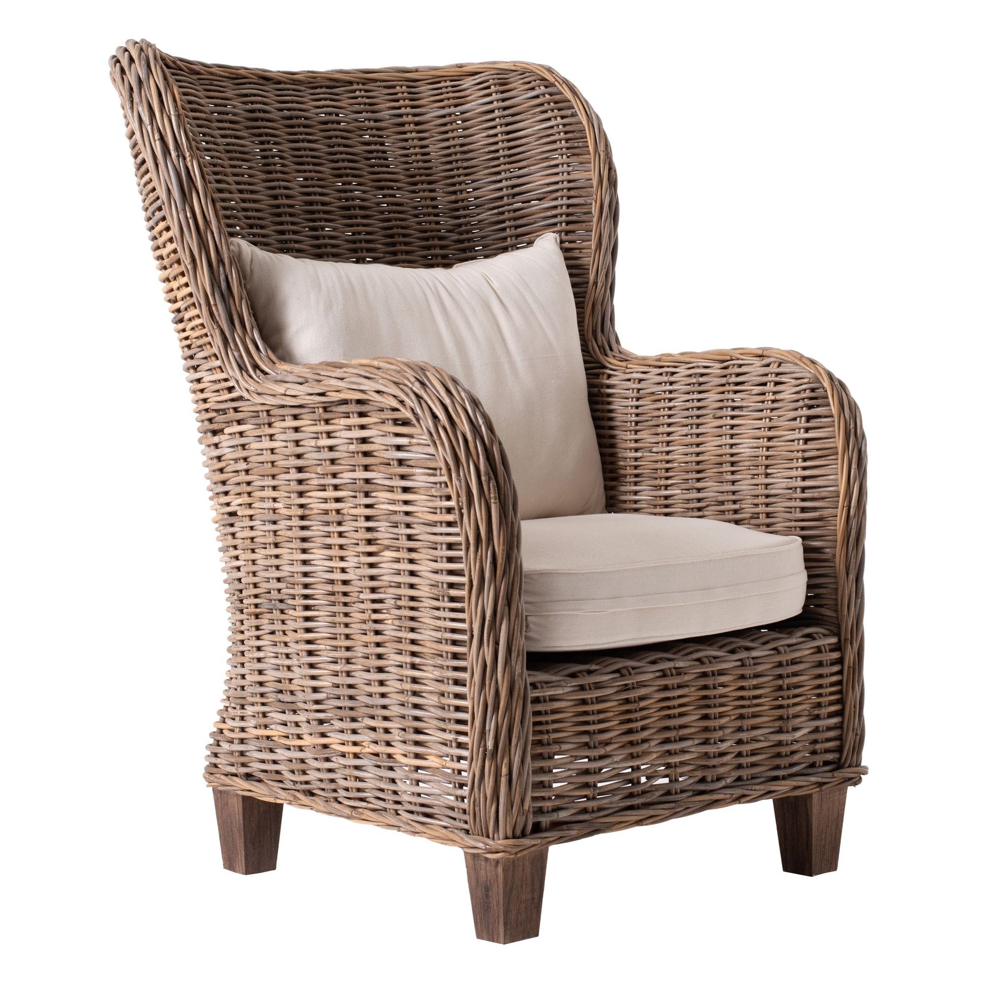 NovaSolo Wickerworks Collection 35" Hand-Woven Natural Kubu Rattan & Mahogany King Chair