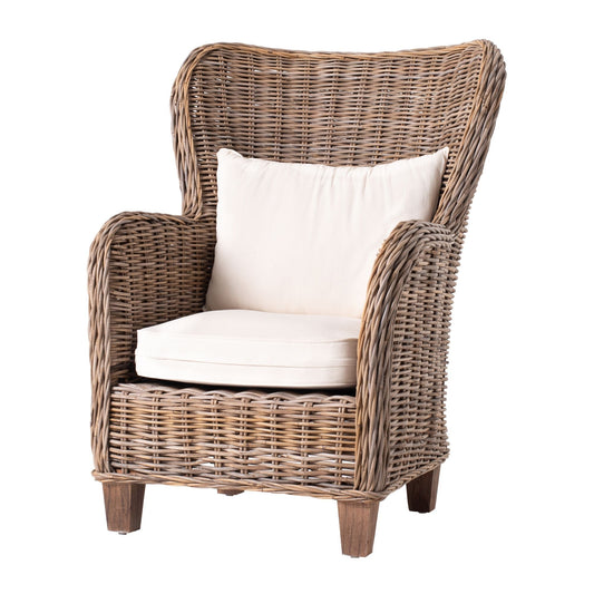 NovaSolo Wickerworks Collection 35" Hand-Woven Natural Kubu Rattan & Mahogany King Chair